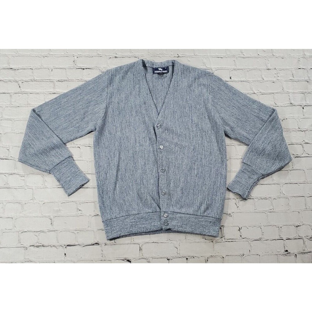 Vintage Steeplechase Gray Cardigan Sweater Dupont Orlon MENS SIZE MEDIUM